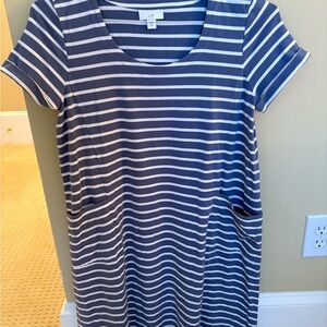 J. Jill Navy and White Striped Midi Dress
